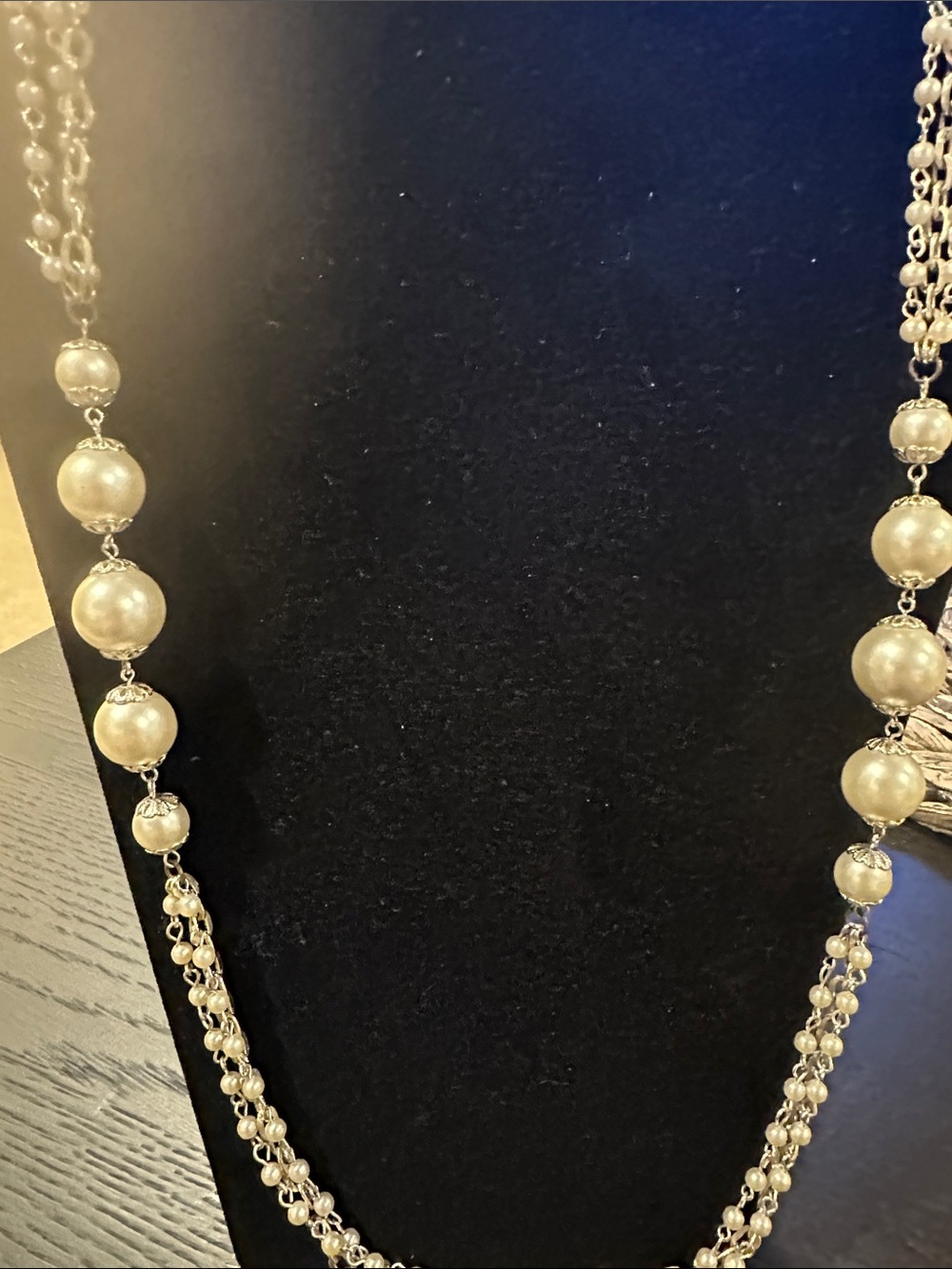Elegant Pearl-Style Long Necklace in Ivory and Silver